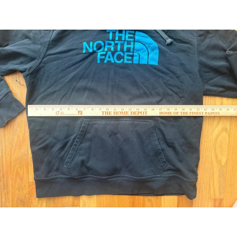 The North Face Mens Black Hoodie Blue Logo Pullover Sweatshirt Large